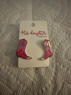 His Daughter Pink Cowboy Boot Stud Earrings